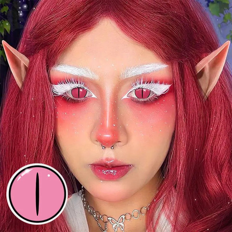 A Girl Wearing Demon Slayer's Shadow Cat Eye Contact Lenses